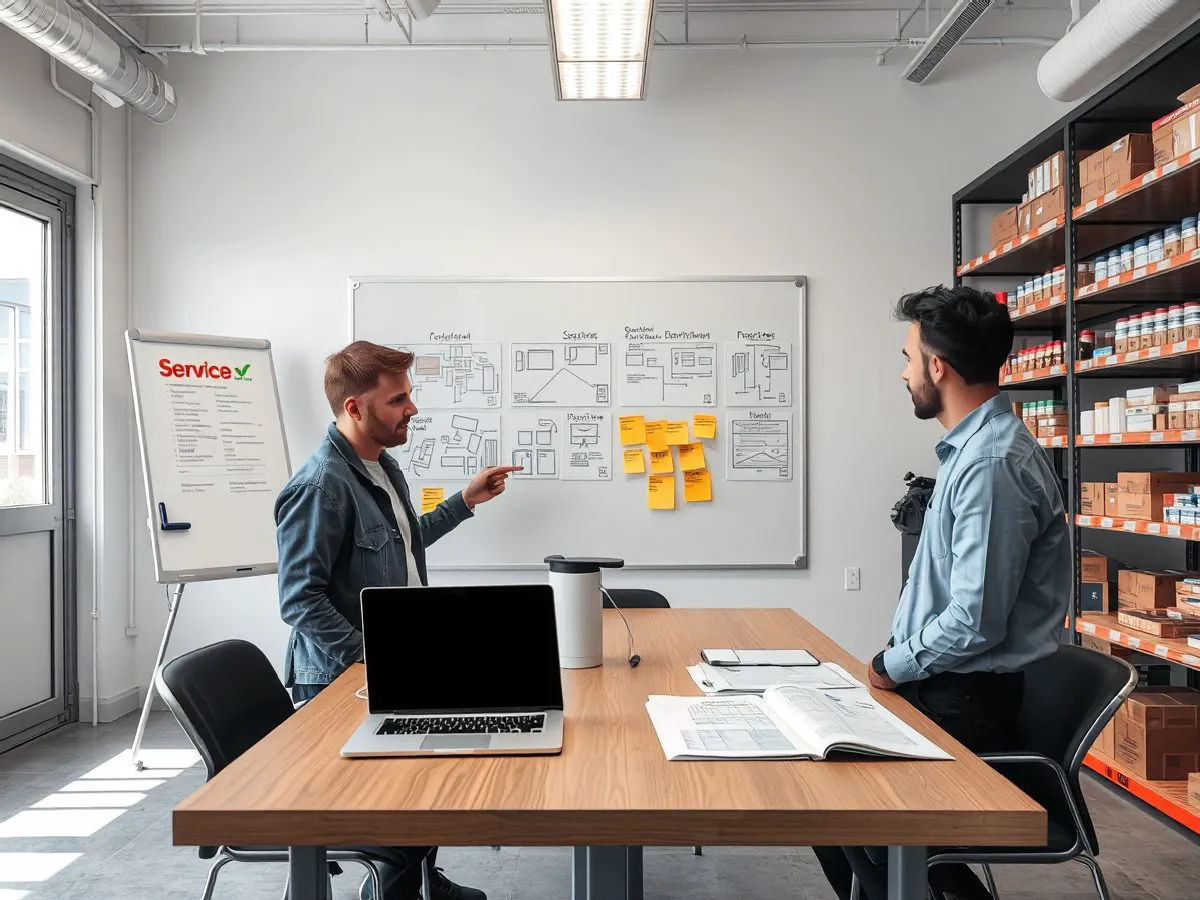 诺安易项目团队在会议室讨论系统架构与开发计划